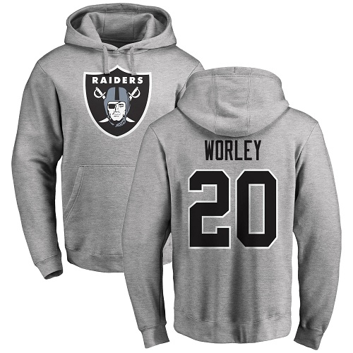 Men Oakland Raiders Ash Daryl Worley Name and Number Logo NFL Football 20 Pullover Hoodie Sweatshirts